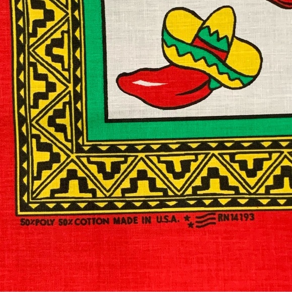 Southwest Hot Chili Peppers Vintage Bandana Colourful Festival Artsy Made in USA - Picture 4 of 4